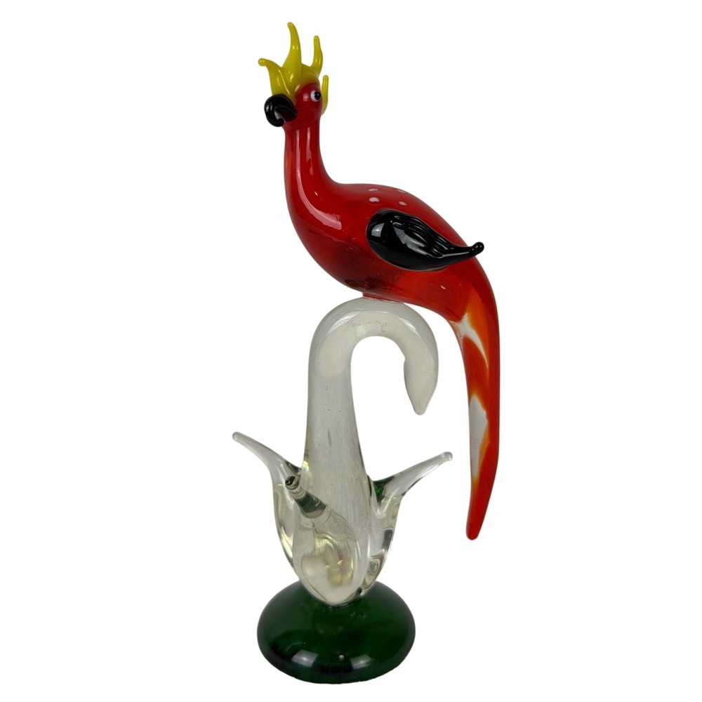 Felix Handmade Glass Cockatoo Figurine Red Yellow Parrot Russia Art Glass 6.5in